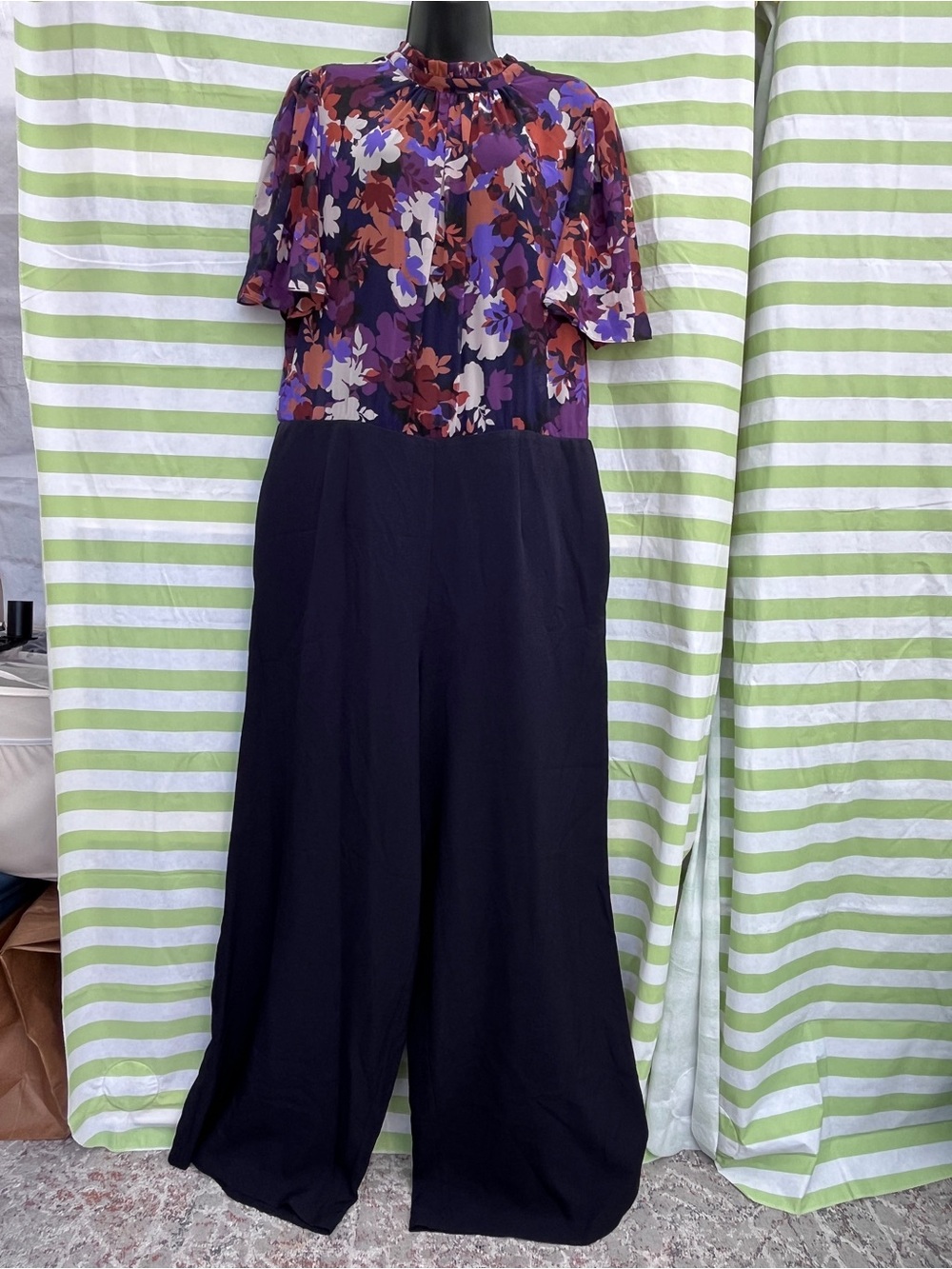 julia jordan Purple Floral Top Black Wide-Leg Jumpsuit